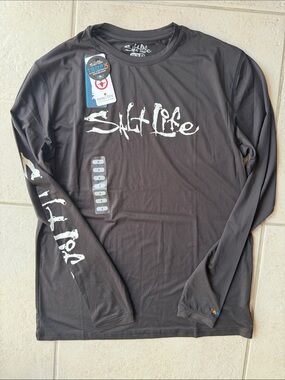 NWT Salt Life Men's Long Sleeve Performance Shirt - Black with White Logo